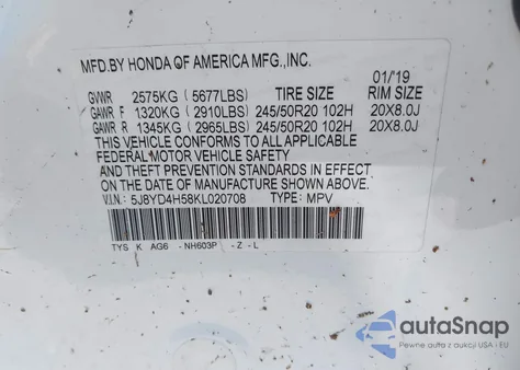 2019 Acura Mdx Tech Pkg из США, поврежденный, VIN 5J8YD4H58KL020708